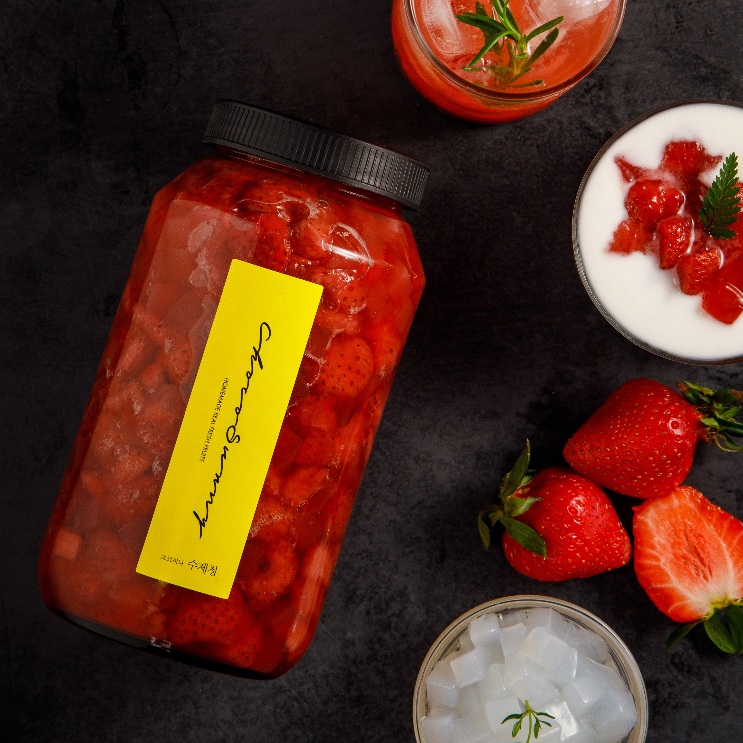 [딸기가득 딸기청] 수제청 대용량 과일청500g 홈카페 우유라떼요거트 답례품 차 선물세트
