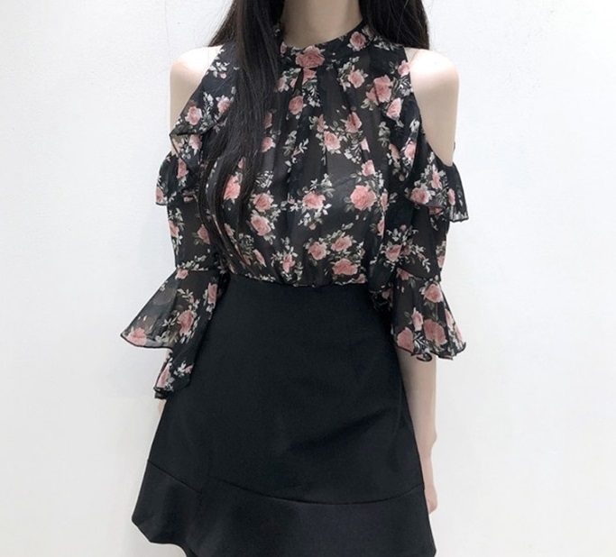여자여자몰 세상편한 섹시 오프숄더블라우스 쉬폰플라워 시스루 여름블라우스 이미지 2