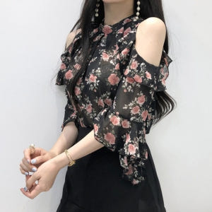 여자여자몰 세상편한 섹시 오프숄더블라우스 쉬폰플라워 시스루 여름블라우스 착용 후기 | 사이즈/핏 총정리 - 상품 이미지 1