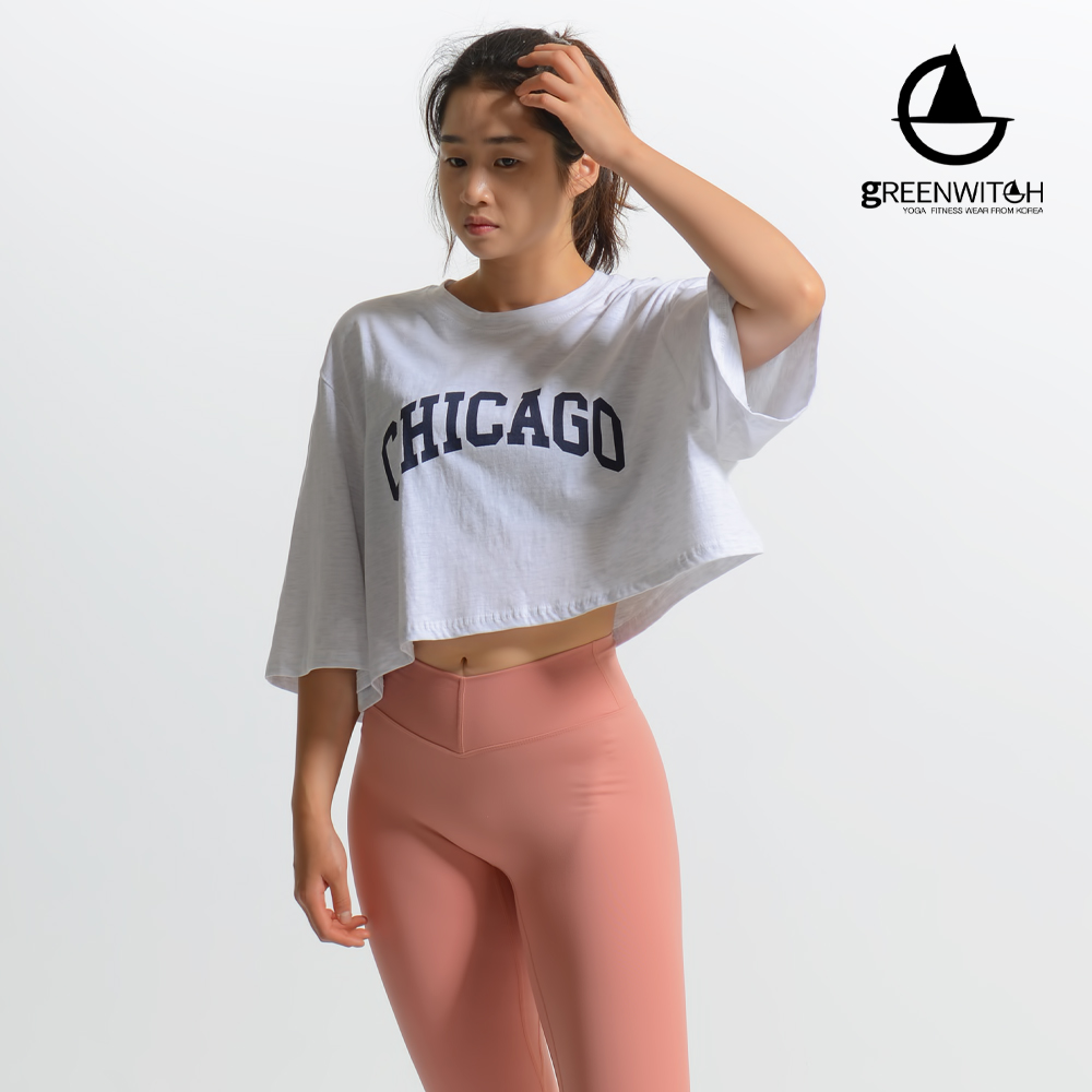 그리니치 CHICAGO 레터링 크롭 요가커버업티 빅사이즈 필라테스복 - 상세 이미지 2