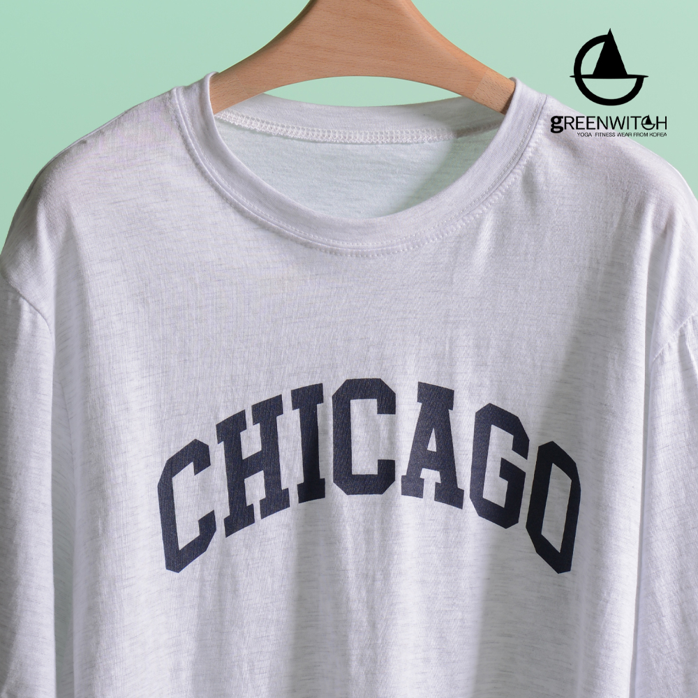 그리니치 CHICAGO 레터링 크롭 요가커버업티 빅사이즈 필라테스복 - 상세 이미지 5