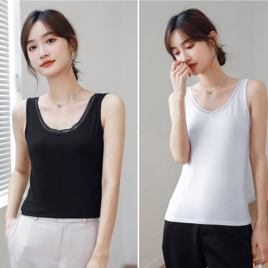 여성 여름용 티셔츠 민소매 나시 검은 흰색 티 셔츠 - 상품 이미지