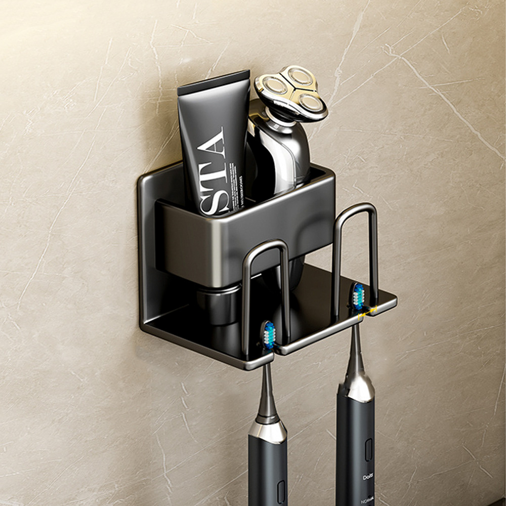 칫솔꽂이 무타공 수납형 면도기 치약 걸이 2구 치솔 거치대 칫솔걸이