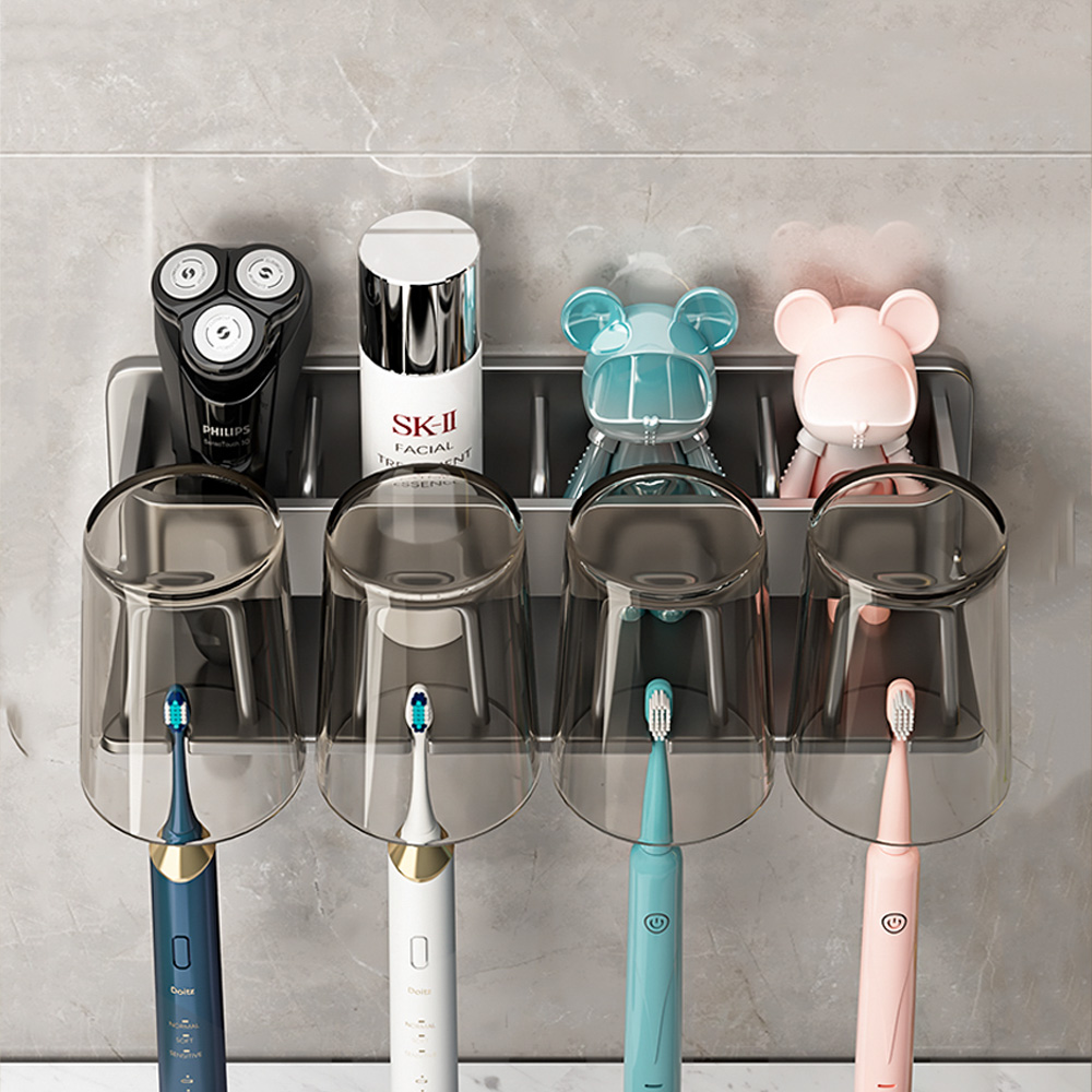 칫솔꽂이 무타공 수납형 면도기 치약 걸이 2구 치솔 거치대 칫솔걸이