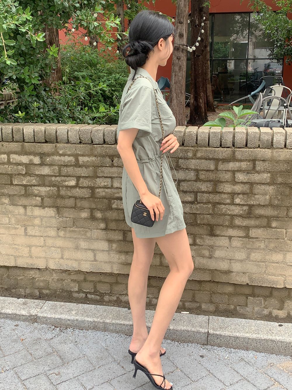 프라이데이 여름 반팔 바스락 카라 양 포켓 허리 스트링 와이드 반바지 점프슈트 이미지 3