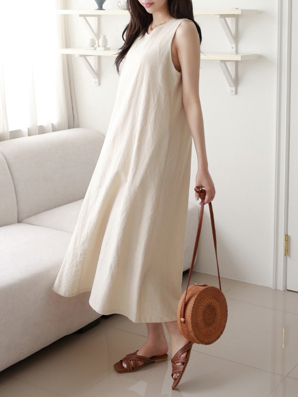 린넨원피스 나시 여성 여름 시원한 롱원피스 이미지 6