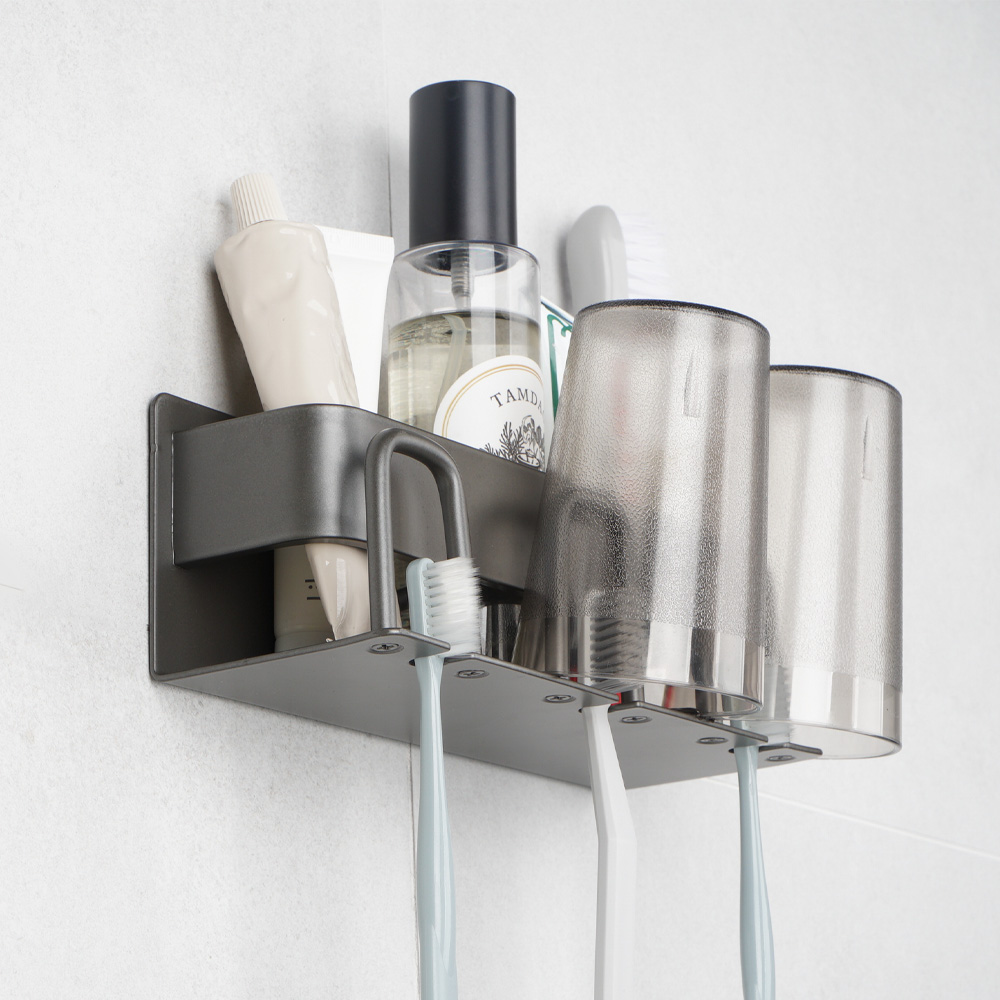 칫솔꽂이 무타공 수납형 면도기 치약 걸이 2구 치솔 거치대 칫솔걸이