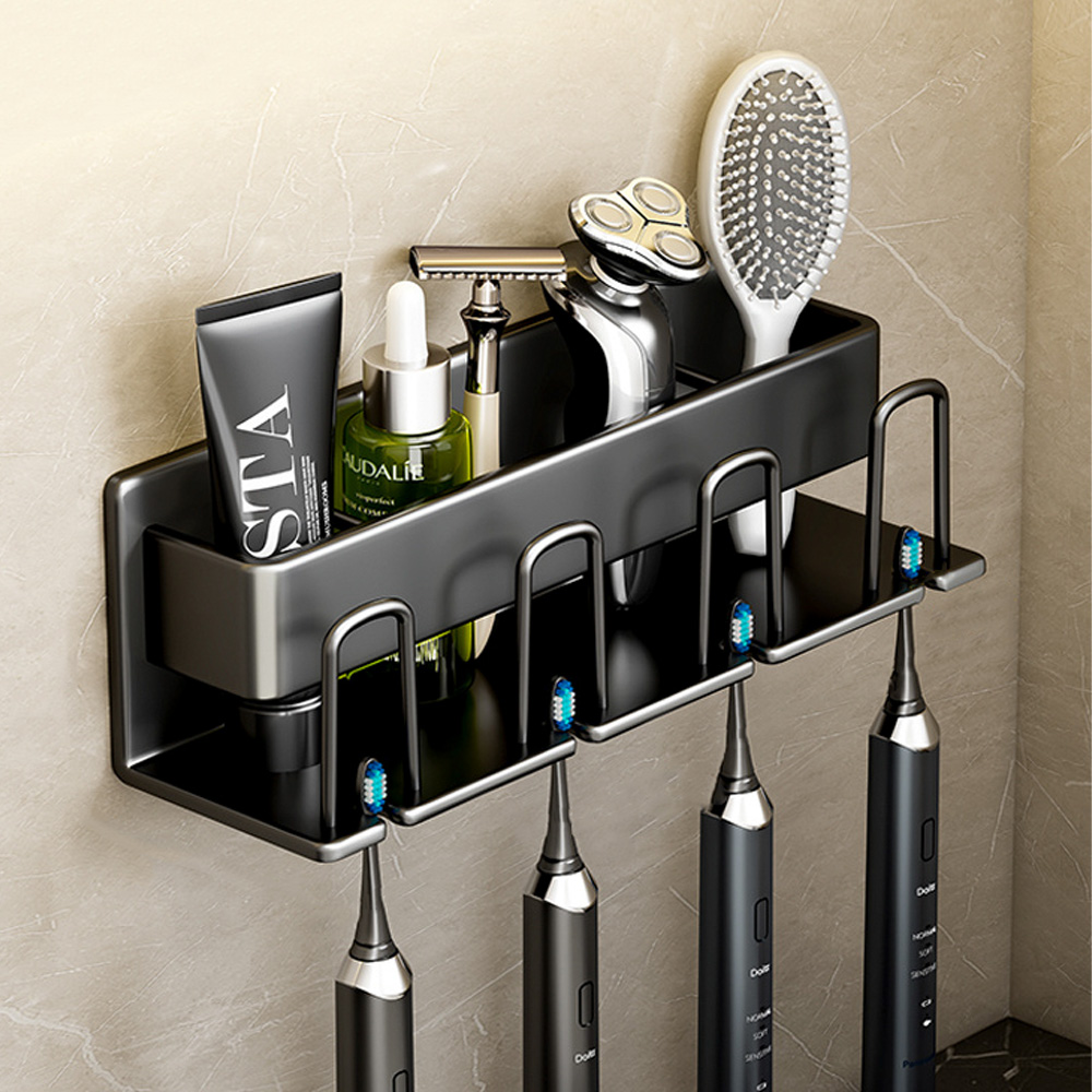 칫솔꽂이 무타공 수납형 면도기 치약 걸이 2구 치솔 거치대 칫솔걸이