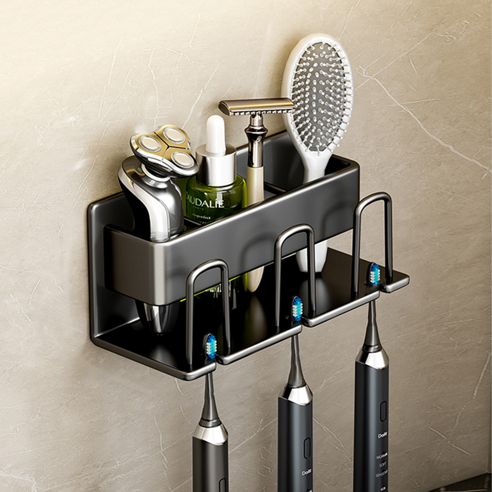 칫솔꽂이 무타공 수납형 면도기 치약 걸이 2구 치솔 거치대 칫솔걸이