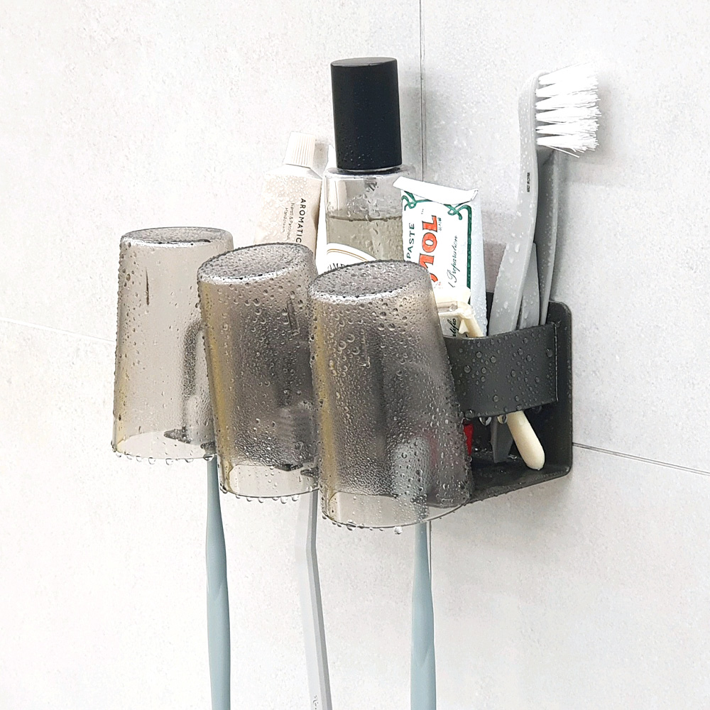 칫솔꽂이 무타공 수납형 면도기 치약 걸이 2구 치솔 거치대 칫솔걸이