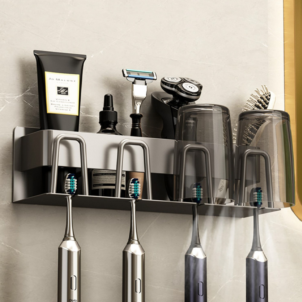 칫솔꽂이 무타공 수납형 면도기 치약 걸이 2구 치솔 거치대 칫솔걸이