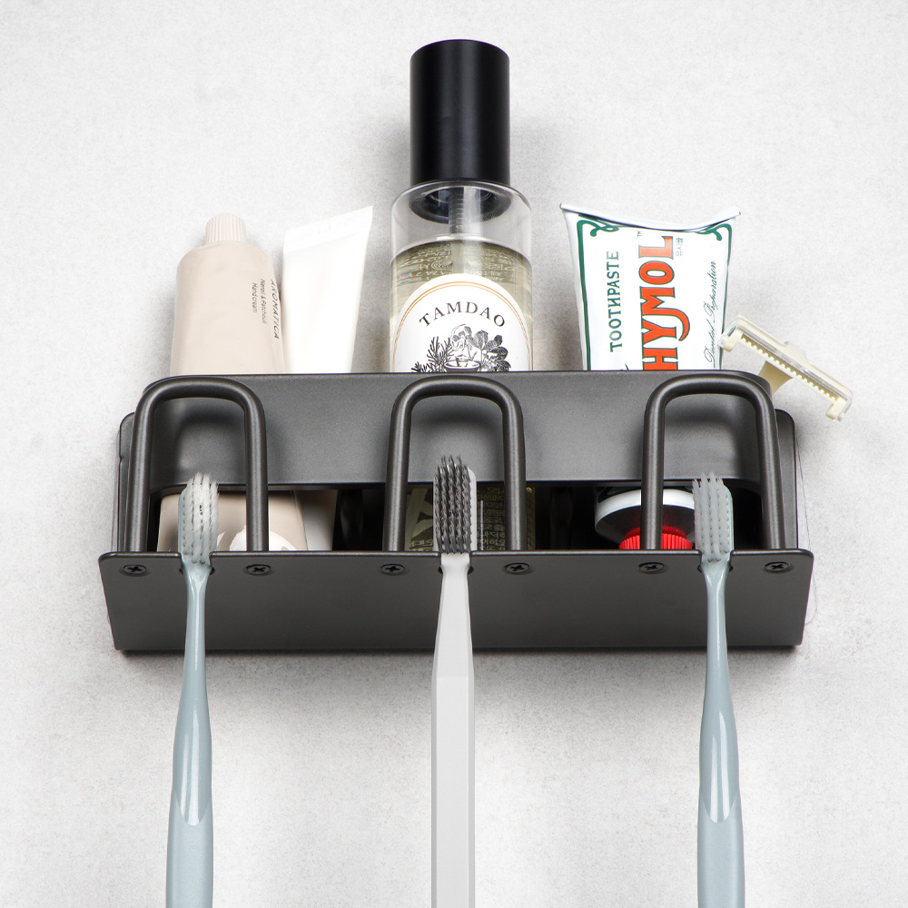 칫솔꽂이 무타공 수납형 면도기 치약 걸이 2구 치솔 거치대 칫솔걸이