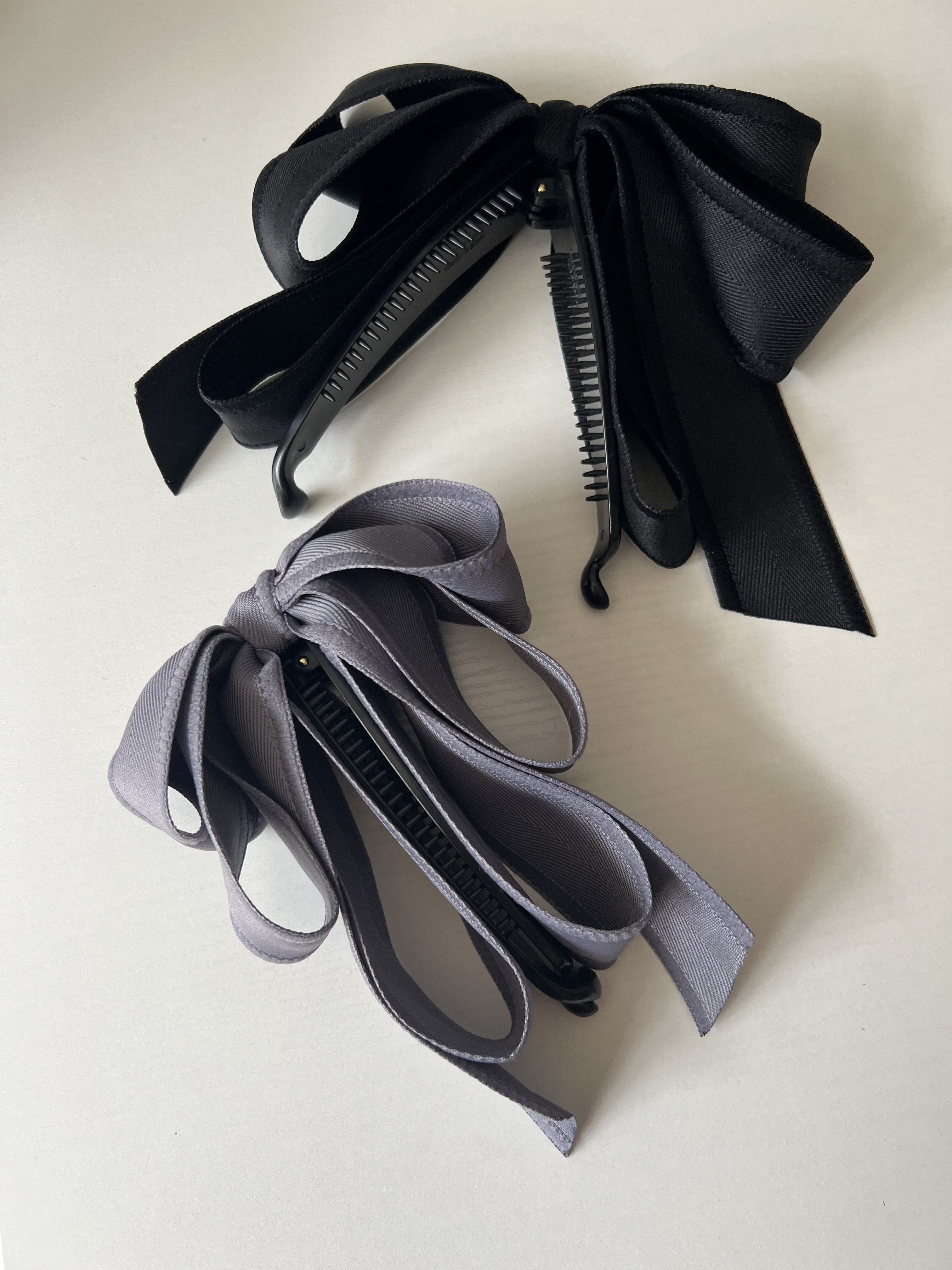 스티치 헤링본 빅 리본 올림머리 바나나핀 헤어집게 업스타일 10-12cm - 상세 이미지 3