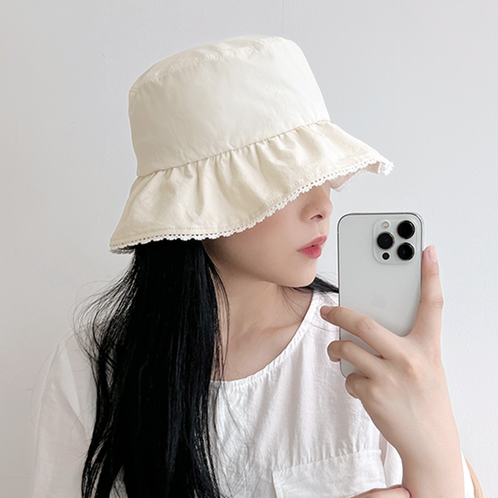 코튼 셔링 레이스 토숀 버킷햇 여성 여름 벙거지 모자 - 상세 이미지 5