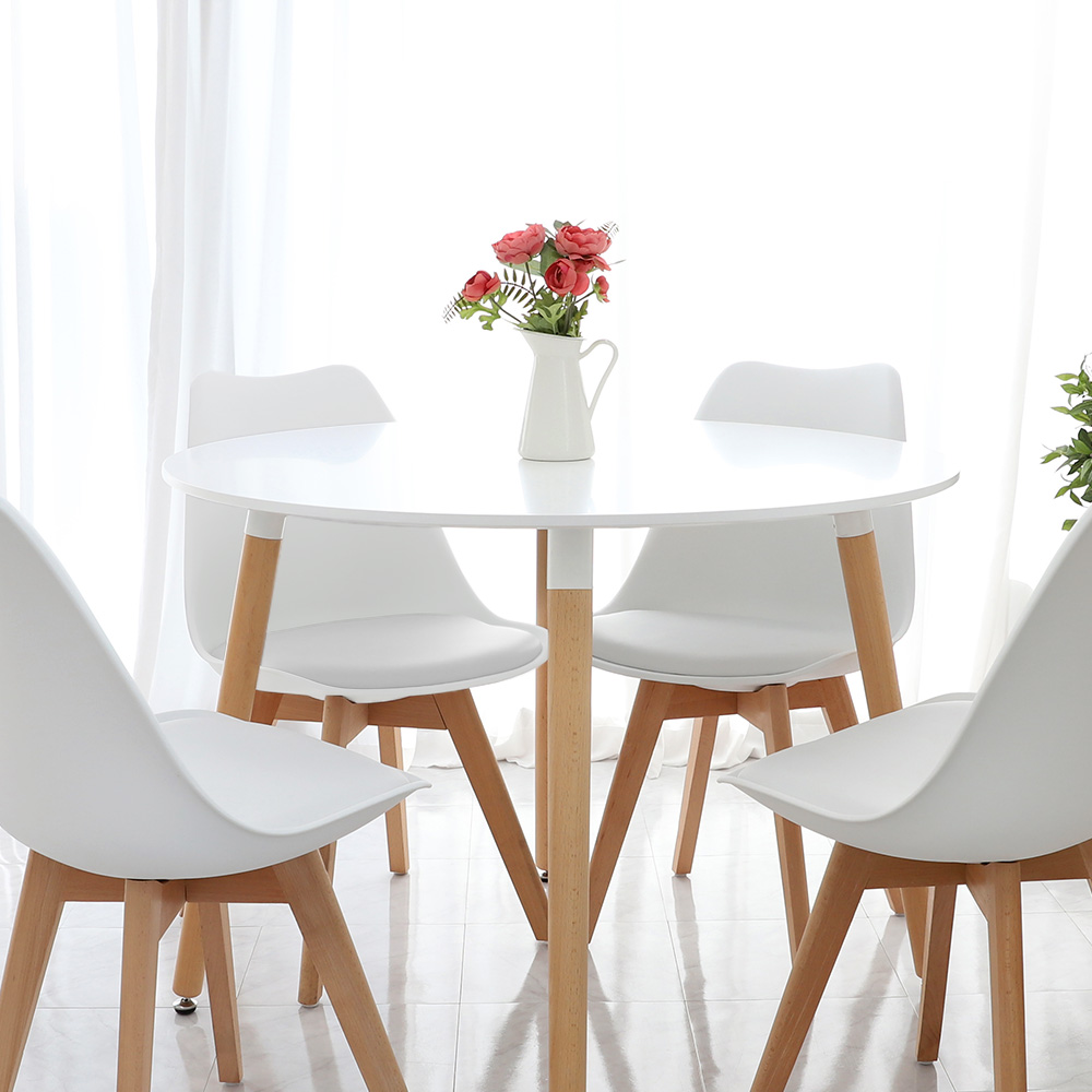 (식탁+의자 SET)템포 라운드 1000 X 도도 화이트 원형 4인용 카페 식탁 테이블 세트