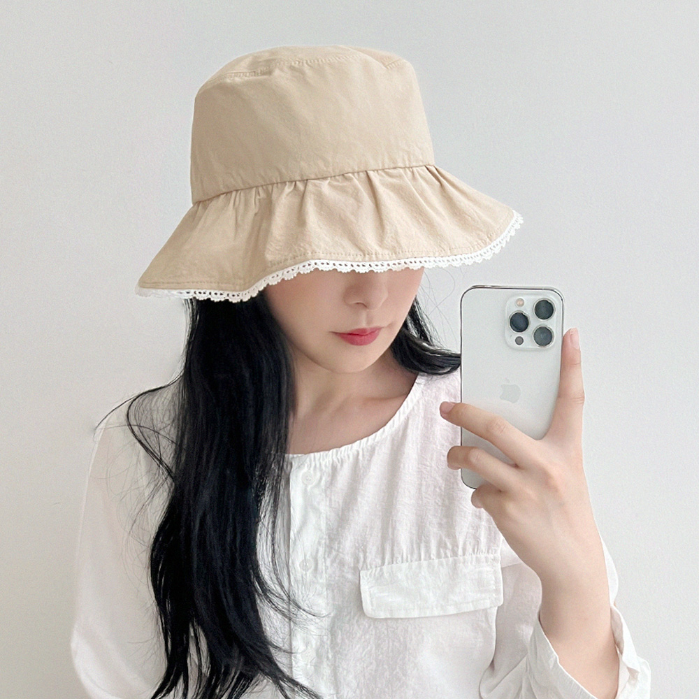 코튼 셔링 레이스 토숀 버킷햇 여성 여름 벙거지 모자 - 상세 이미지 3
