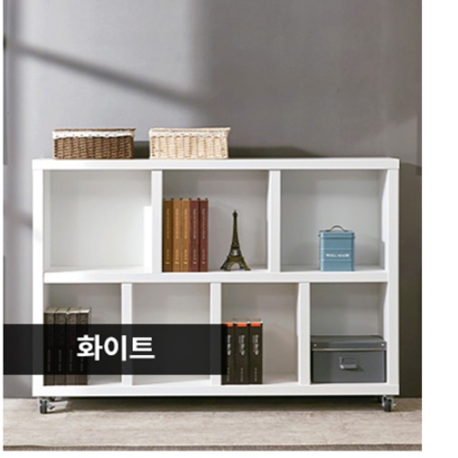 낮은책장 와이드 바퀴책장 1200 이동식 2단 바퀴달린 이동 형 화이트 멀바우 가로형 블랙 - 상세 이미지 2