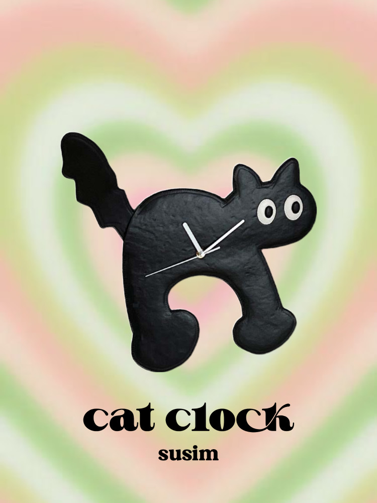 수심 Black Cat Clock 고양이 시계 유니크 스탠드 벽걸이 감성 캣 클락