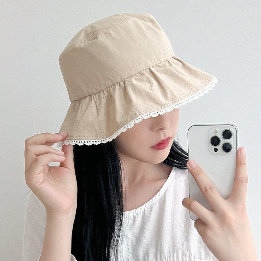 코튼 셔링 레이스 토숀 버킷햇 여성 여름 벙거지 모자 - 상세 이미지 4