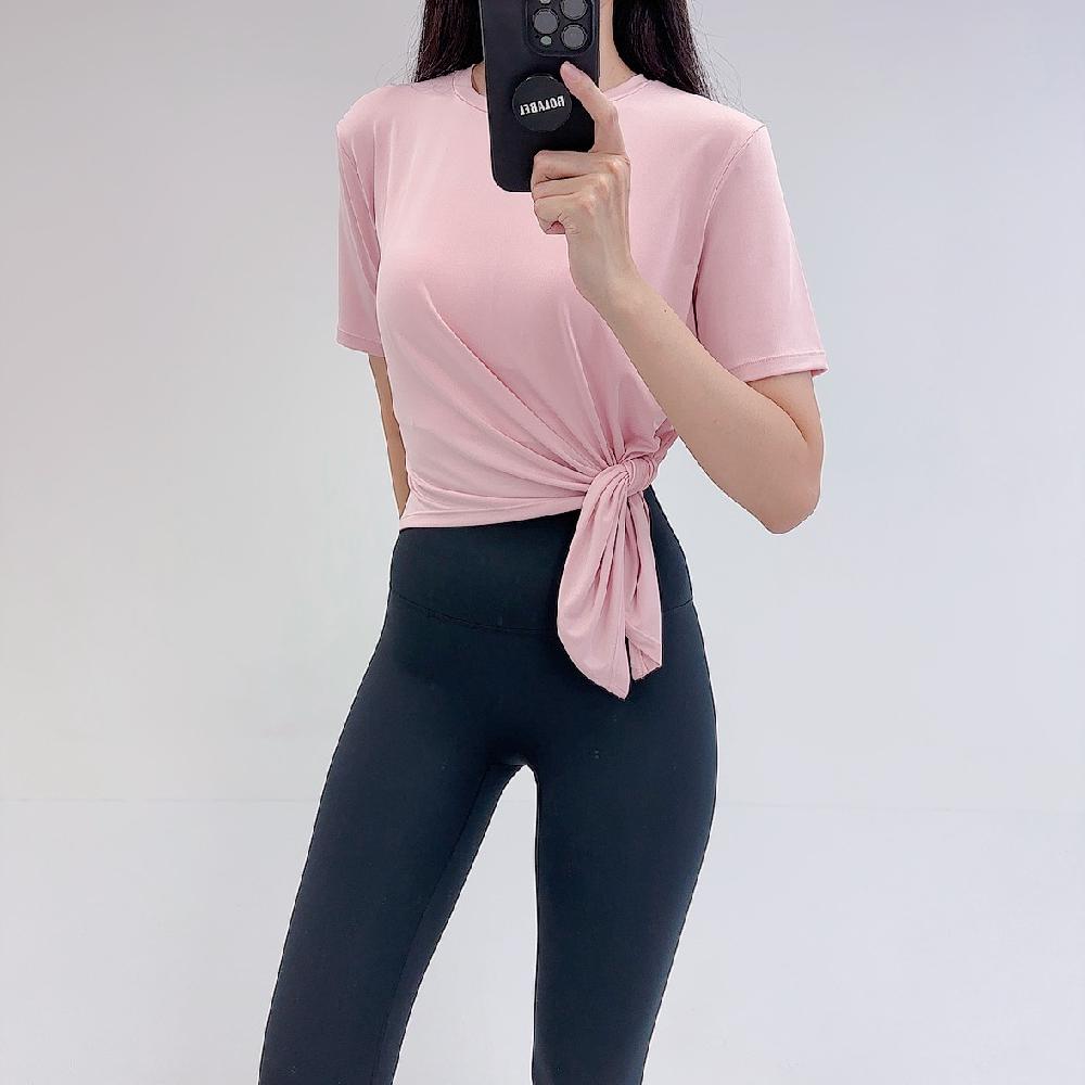 로라벨 리핏 필라테스복 여성 요가복 필라테스 요가 상의 티셔츠 커버업 운동복 반팔 크롭 - 상세 이미지 3