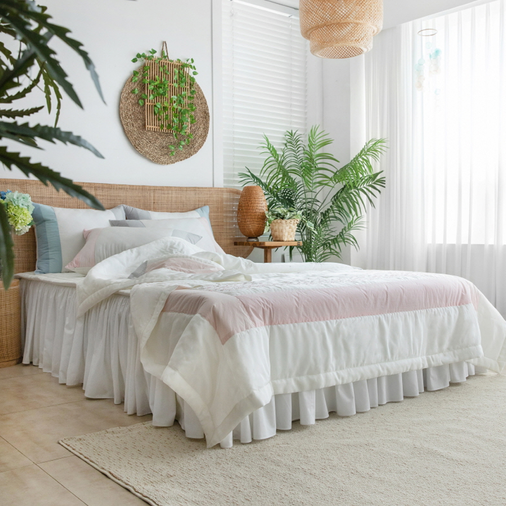 시원한 풍기인견 여름 차렵이불 플라워 자수 패치 인견침구 2color