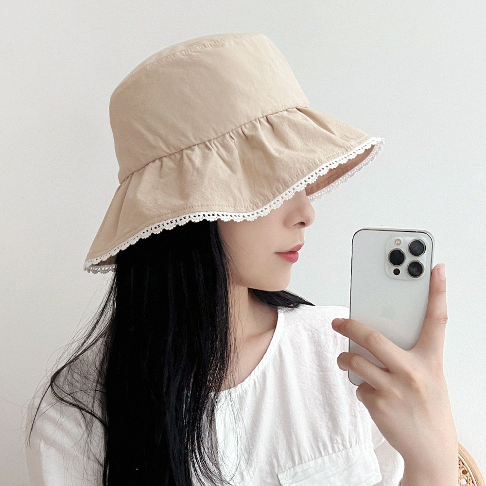 코튼 셔링 레이스 토숀 버킷햇 여성 여름 벙거지 모자 - 상세 이미지 2