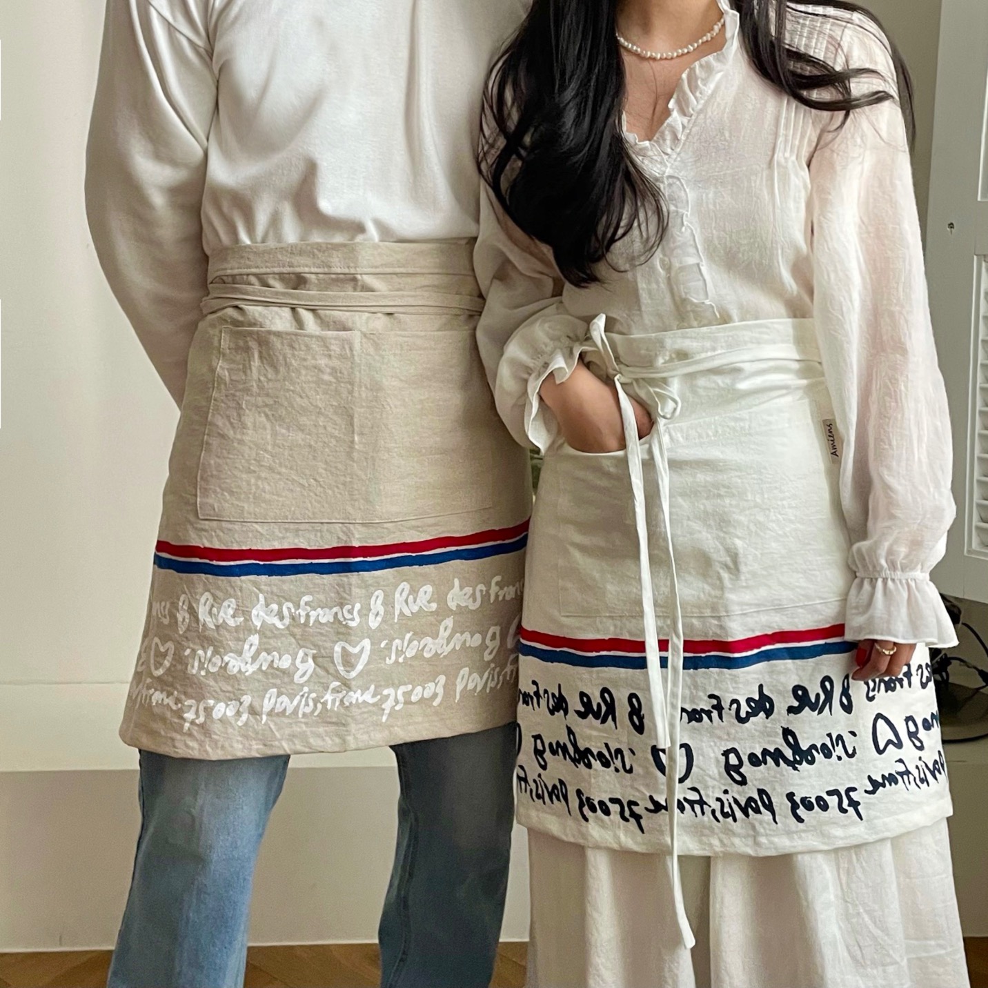 아미앙스 앞치마 예쁜 카페 하프 레터링 에이프런 이미지 7