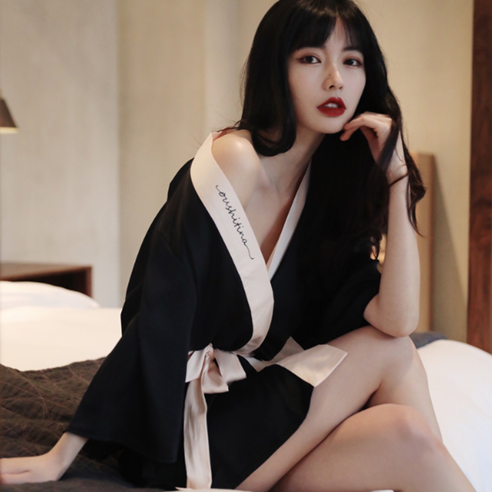 여성골프가운 잠옷 실크 유카타 원피스 기모노로브 나이트 가운 - 상품 이미지