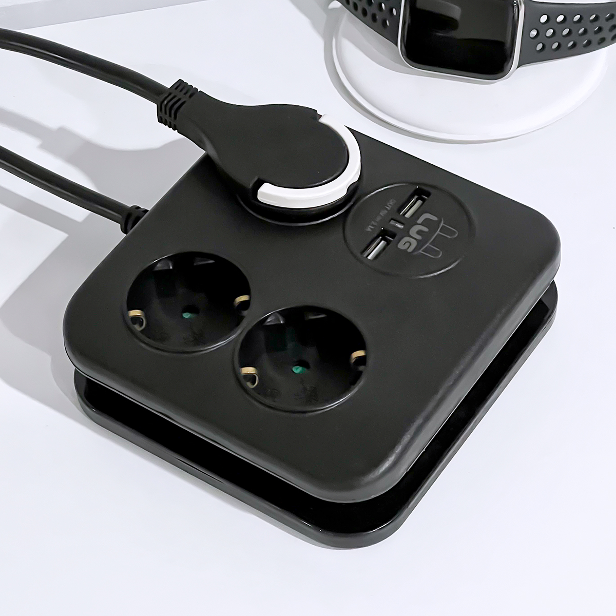 러그박스 납작 멀티탭 플러그 이지콕 디자인 USB 멀티 콘센트 슬림 사각 1.4m 블랙 - 상품 이미지