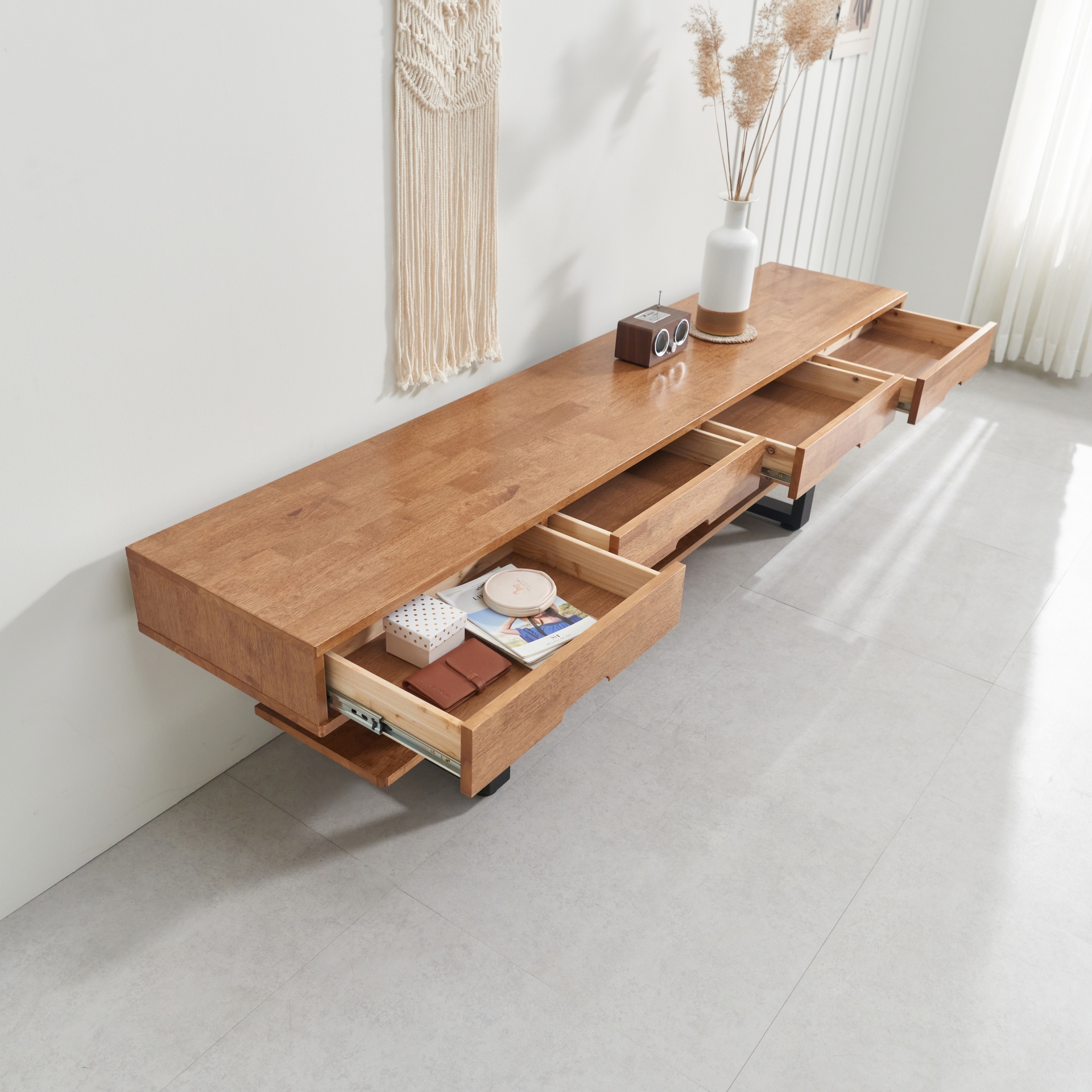 벨라 고무나무 북유럽 원목거실장 티비다이 TV거실장 2100mm, 월넛