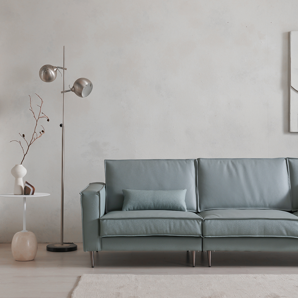 장인가구 데이먼스 천연 면피 가죽 거실 좌방석 넓은 3인 소파