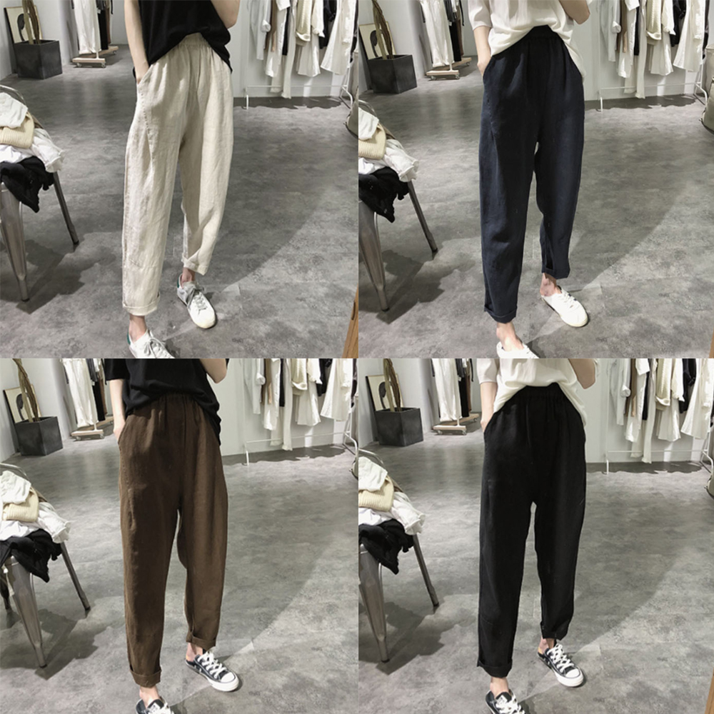 여성 바지 린넨 마바지 팬츠 허리 밴딩 여자 여름 봄 가을 배기 편한 긴 하의 와이드 이미지 1