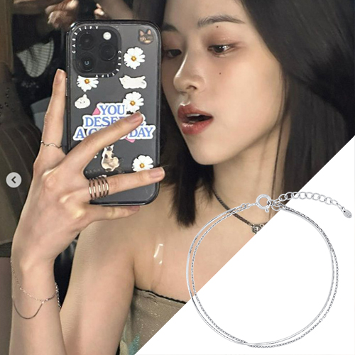 폴브리알 스네이크 레이어드 팔찌 925실버 순은 류진 PWSB0044 두줄 얇은 체인 - 메인 이미지