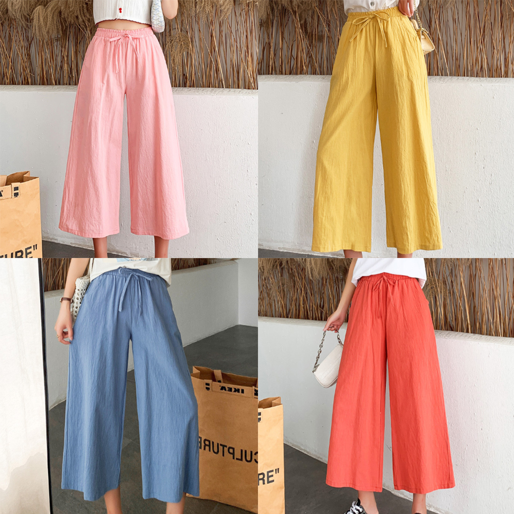 L-2XL 밴딩 와이드 팬츠 여성 여자 바지 통바지 와이드핏 봄 여름 가을 허리 빅사이즈 이미지 1