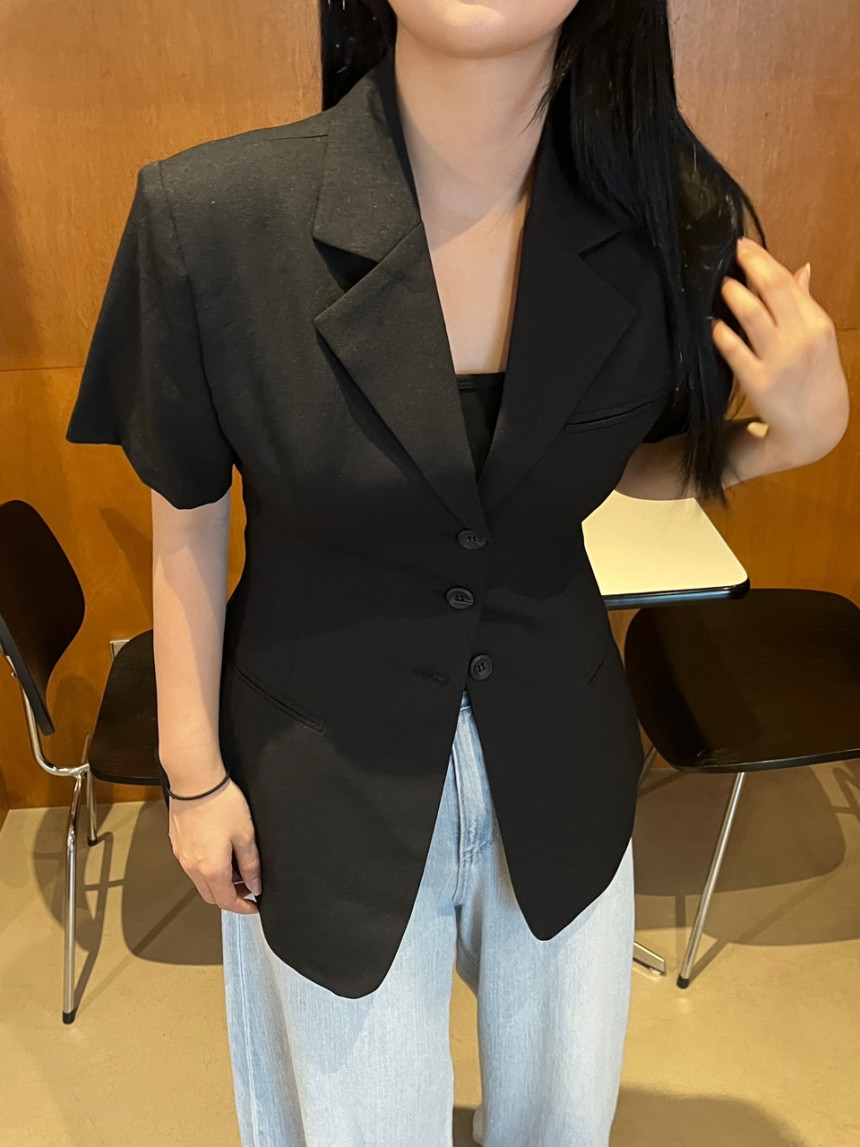 [로웰샵] 르떼 여성 여름 썸머 패드 라인 팔뚝커버 브이넥 반팔 자켓 상세 이미지 11