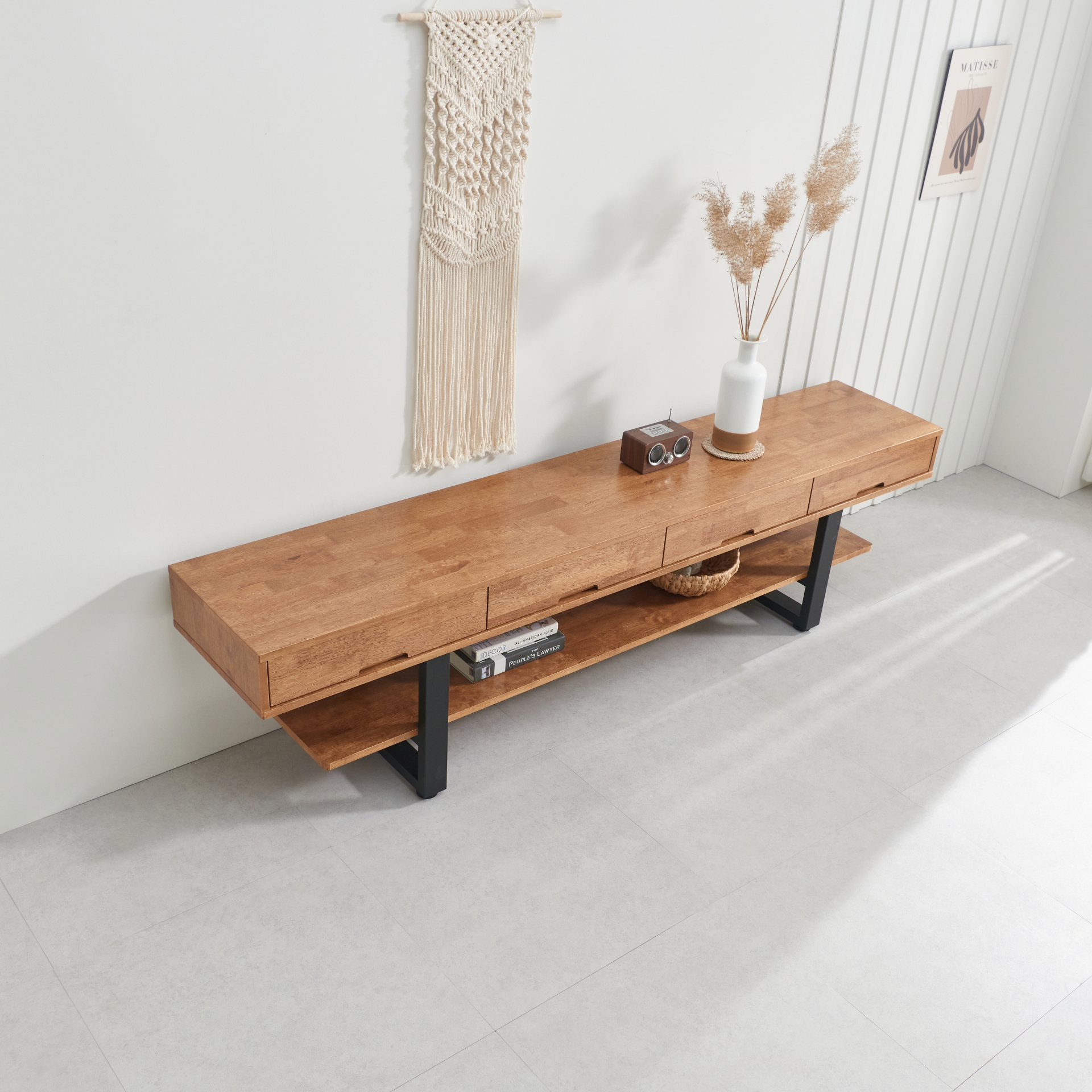 벨라 고무나무 북유럽 원목거실장 티비다이 TV거실장 2100mm, 월넛