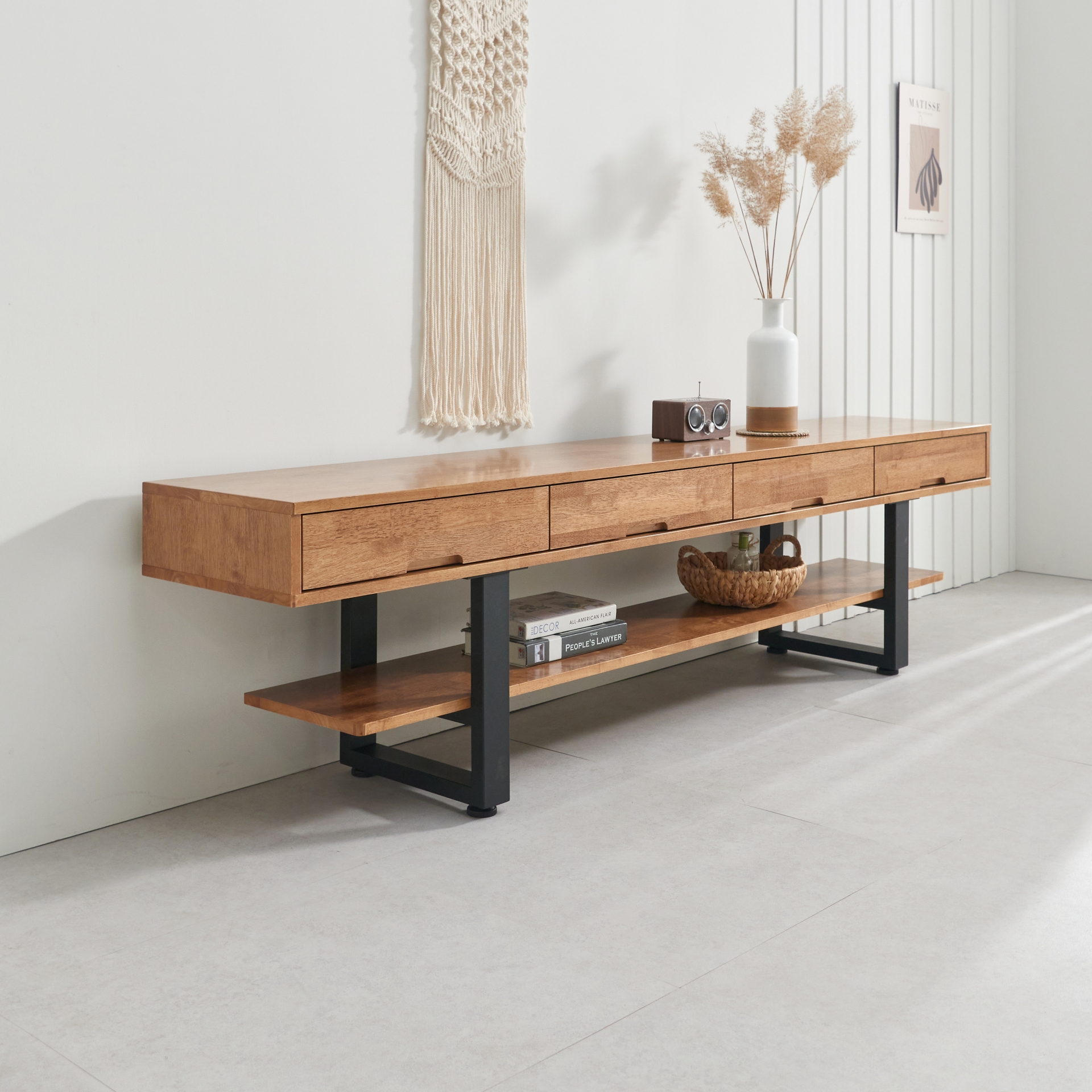 벨라 고무나무 북유럽 원목거실장 티비다이 TV거실장 2100mm, 월넛