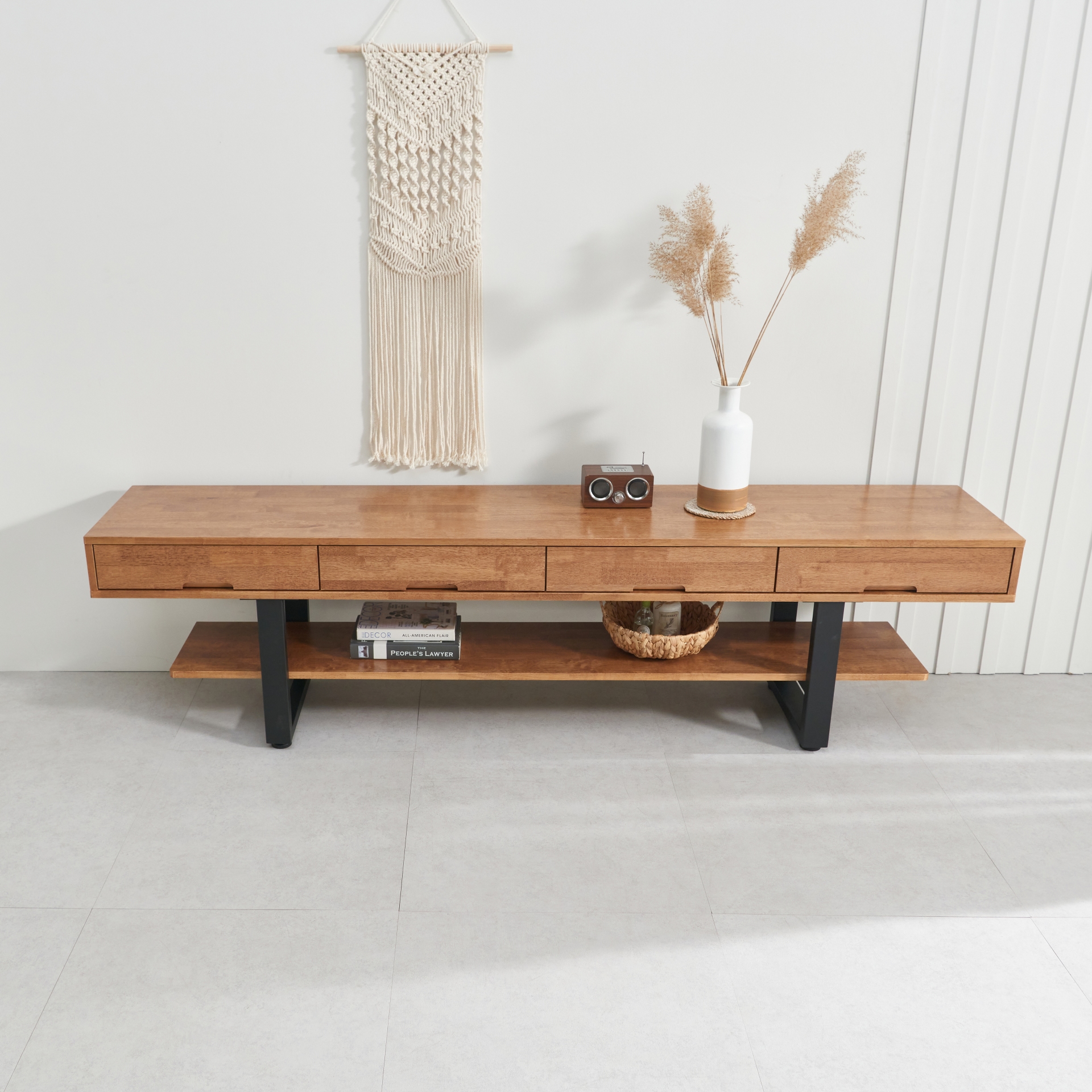 벨라 고무나무 북유럽 원목거실장 티비다이 TV거실장 2100mm, 월넛