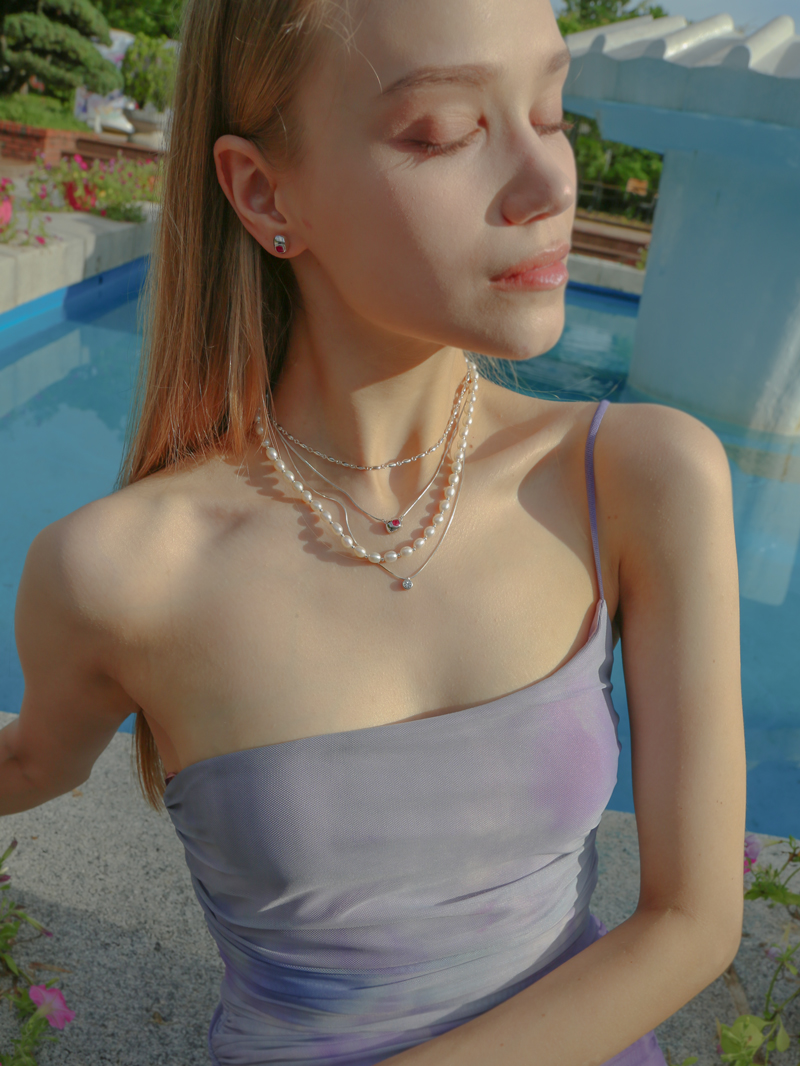 925 SILVER루비 스퀘어 스톤 물방울 펜던트 목걸이 상세 이미지 7