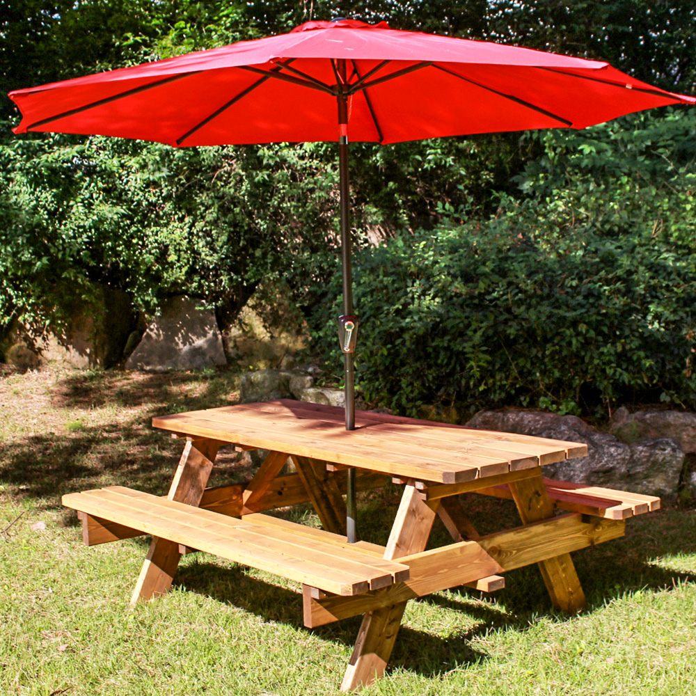 야외용 파라솔테이블 세트 원목 편의점 테라스 일체형 4인 도토리