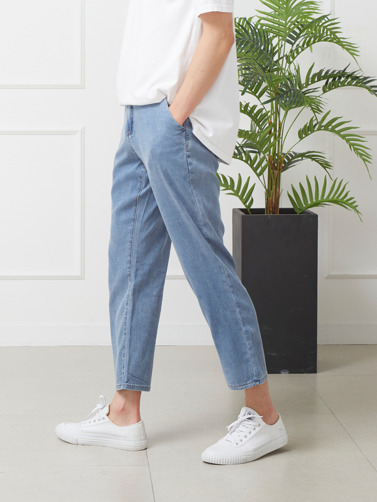 남자 여름 청바지 히든밴딩 스판 아이스 와이드 데님팬츠