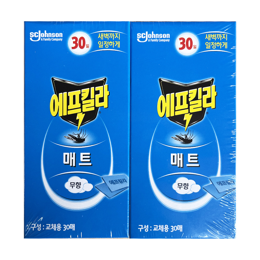 에프킬라 매트 리필 무향 30매 2개 전자 모기향 전기 모기약 훈증기 교체용 모기 살충 퇴치 기피제 살충제