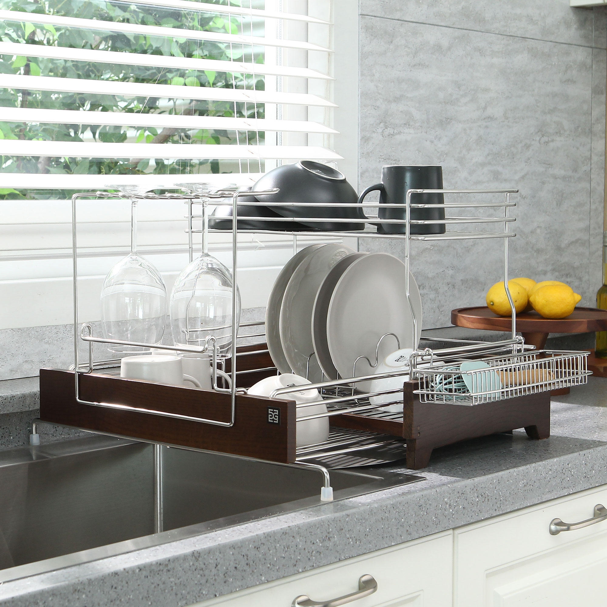 아이넥스 엣지우드 식기건조대 원목 올스텐 2단 확장형 설거지 그릇 건조대