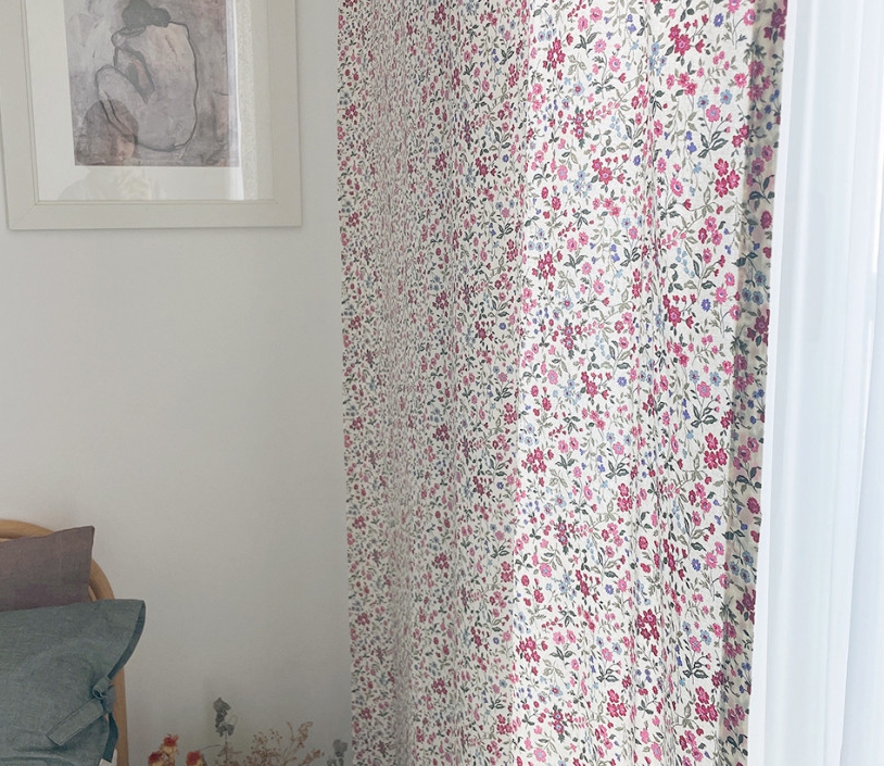 바이아미 팬지 꽃무늬 빈티지커튼 맞춤 제작 플라워