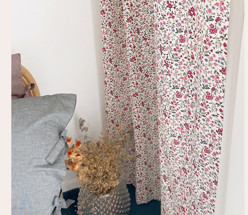 바이아미 팬지 꽃무늬 빈티지커튼 맞춤 제작 플라워