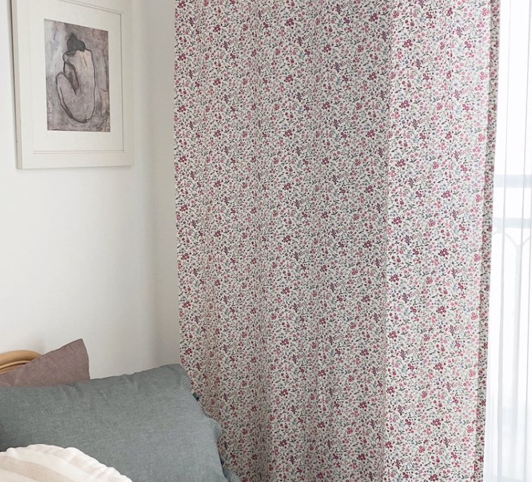 바이아미 팬지 꽃무늬 빈티지커튼 맞춤 제작 플라워