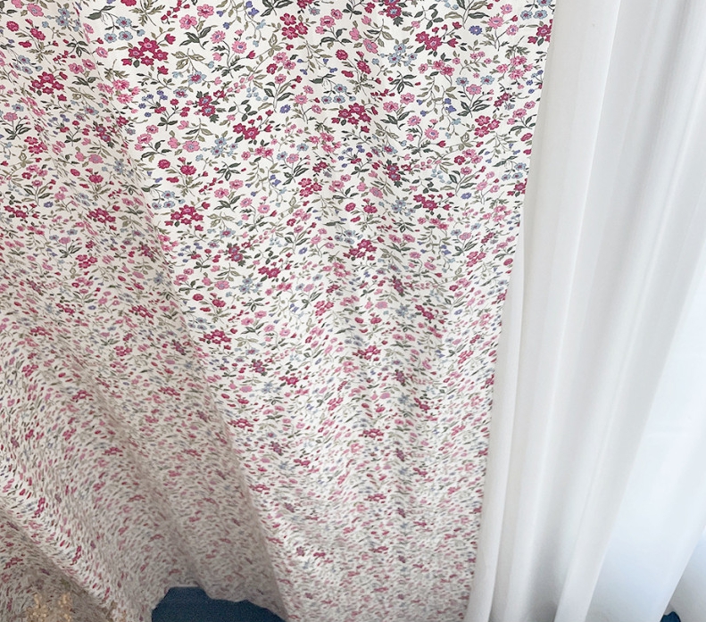 바이아미 팬지 꽃무늬 빈티지커튼 맞춤 제작 플라워