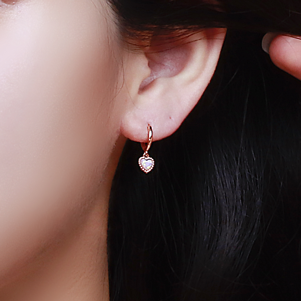 14K 미니 링귀걸이 원터치 하트 오팔 딸랑이 귀걸이 이미지 7
