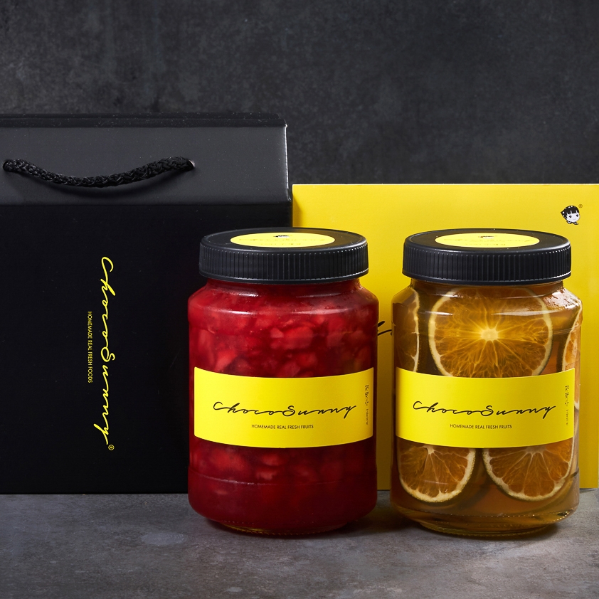 [딸기청+청귤청] 수제 과일청500g 2병 부모님 선생님 추석명절 차 선물세트 답례품