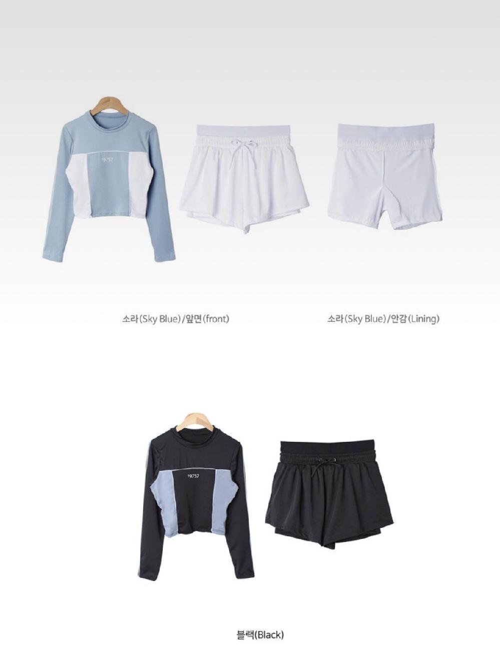 로라벨 로밋 래쉬가드 수영복 세트 실외 실내 체형커버 긴팔 반바지 여성 비치룩 비치웨어 - 상세 이미지 4